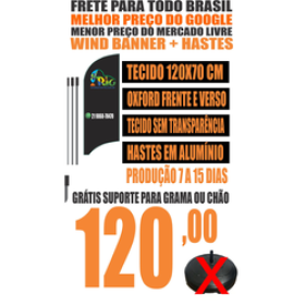 Wind Banner | Tecido + Hastes Grátis Suporte para Chão ou Grama (Tecido 150x70) Não acompanha Base